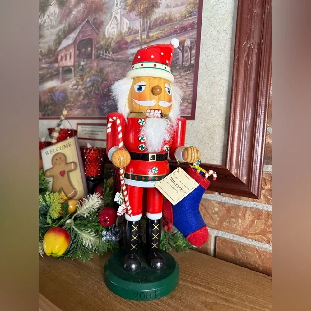 2004 Solid Wood Festive Red Christmas Nutcracker with Santa Hat Limited Edition
